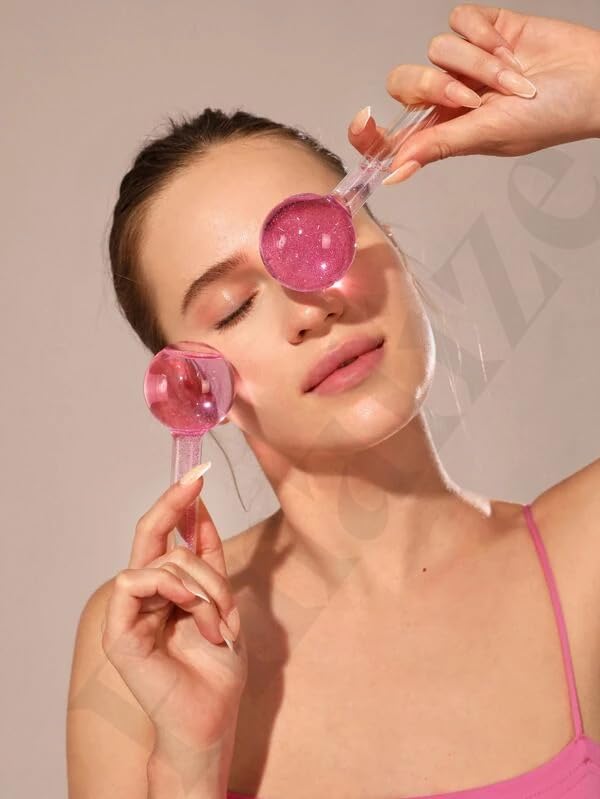 Facial Ice Globe Roller 2Pcs – Cool Face Massage Tool for Puffiness, Wrinkles, Eye Circles, Anti-Aging & Skin Firming – Crystal Beauty Ice Roller (Color May Vary)