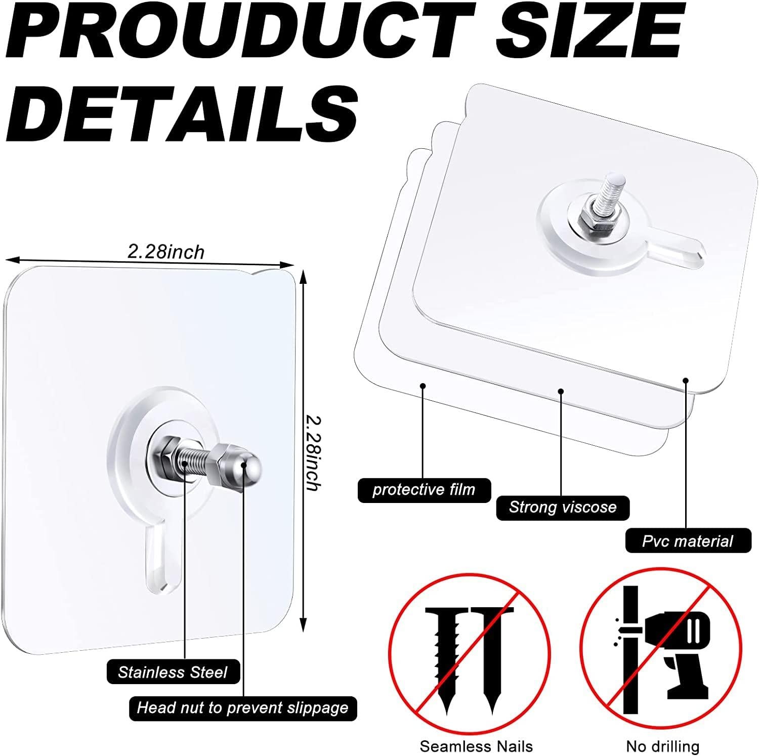 Adhesive Wall Hooks (10 Pcs) – No-Drill Heavy-Duty Hanging Screws for Kitchen, Bathroom & Bedroom