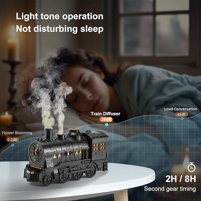 Aroma Diffuser for Essential Oils 300ml Train Diffuser with Train Styling, Flame