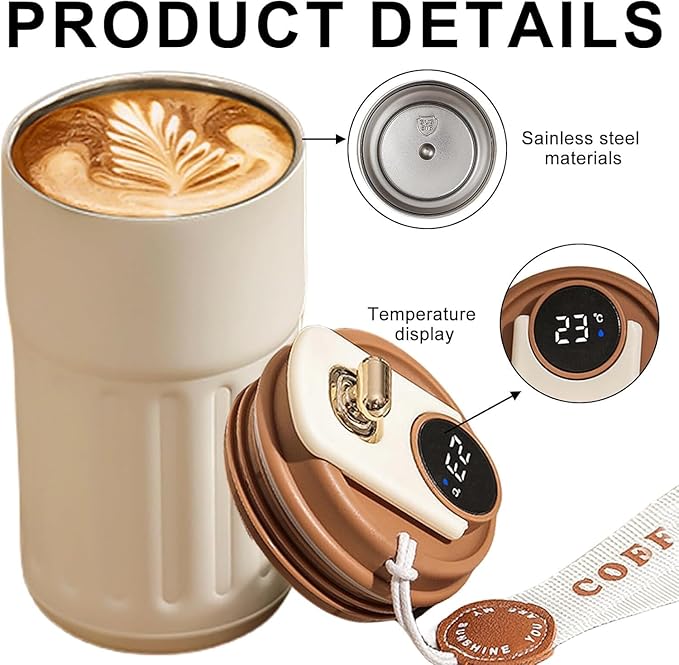 425ML Smart Thermos Bottle – Digital Temperature Display, Vacuum Insulated Hot & Cold Coffee Mug
