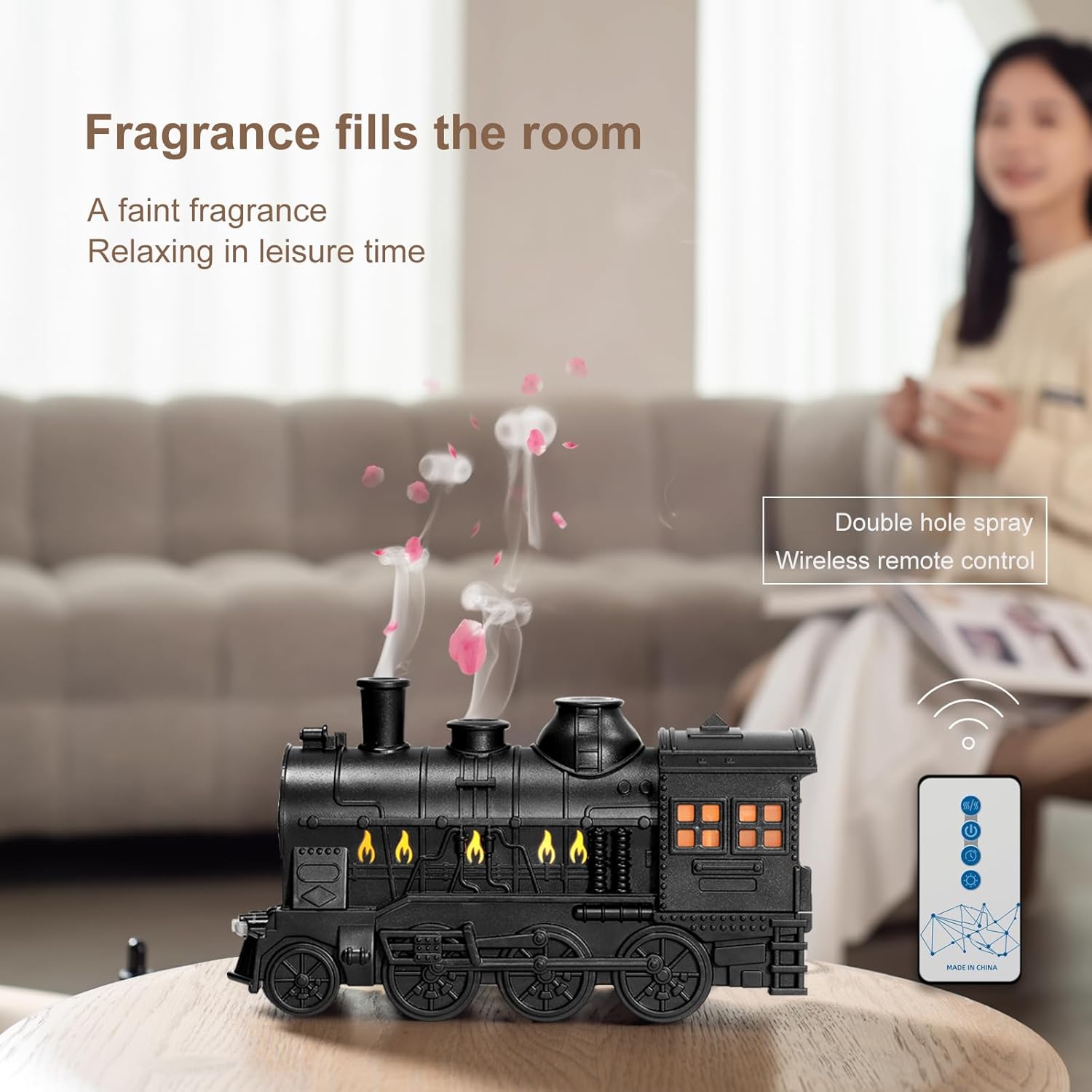 Aroma Diffuser for Essential Oils 300ml Train Diffuser with Train Styling, Flame
