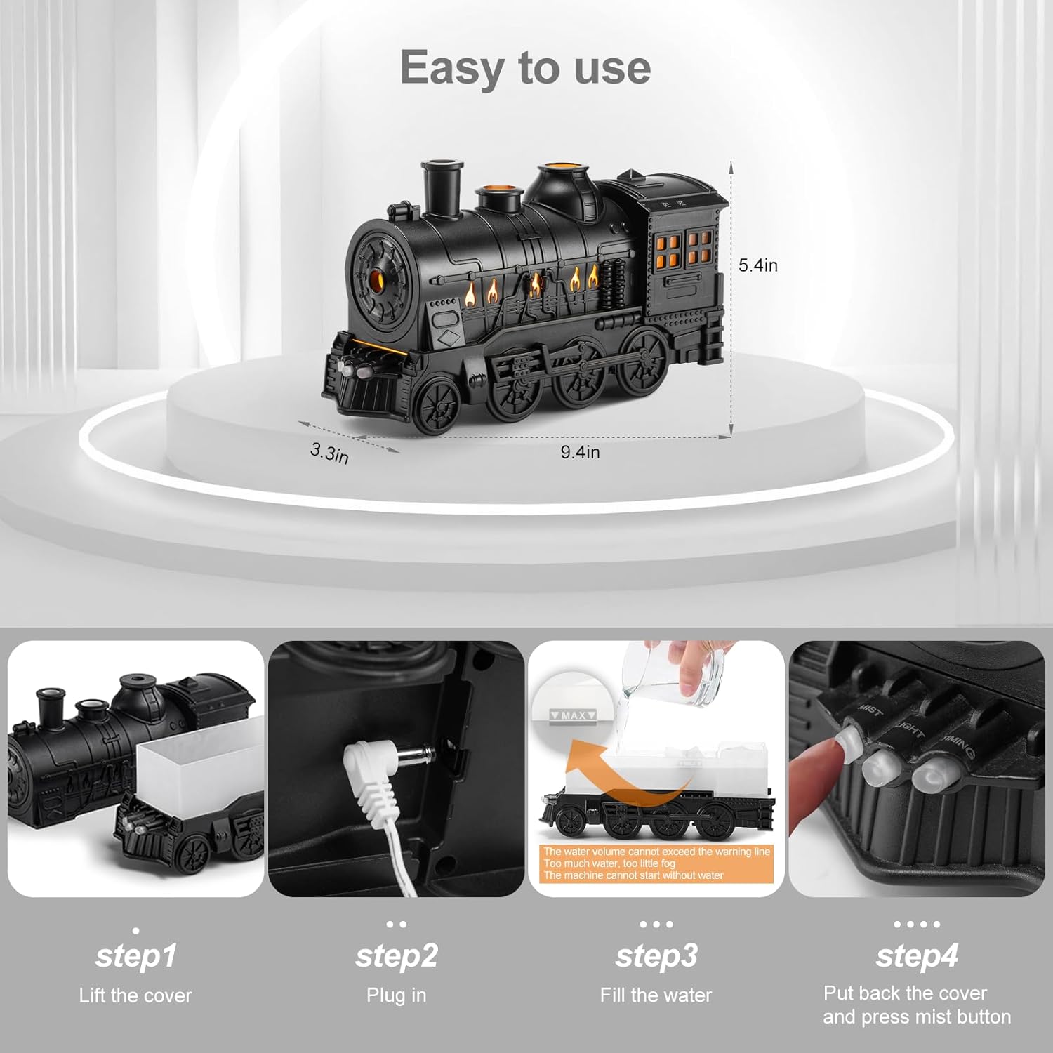 Aroma Diffuser for Essential Oils 300ml Train Diffuser with Train Styling, Flame