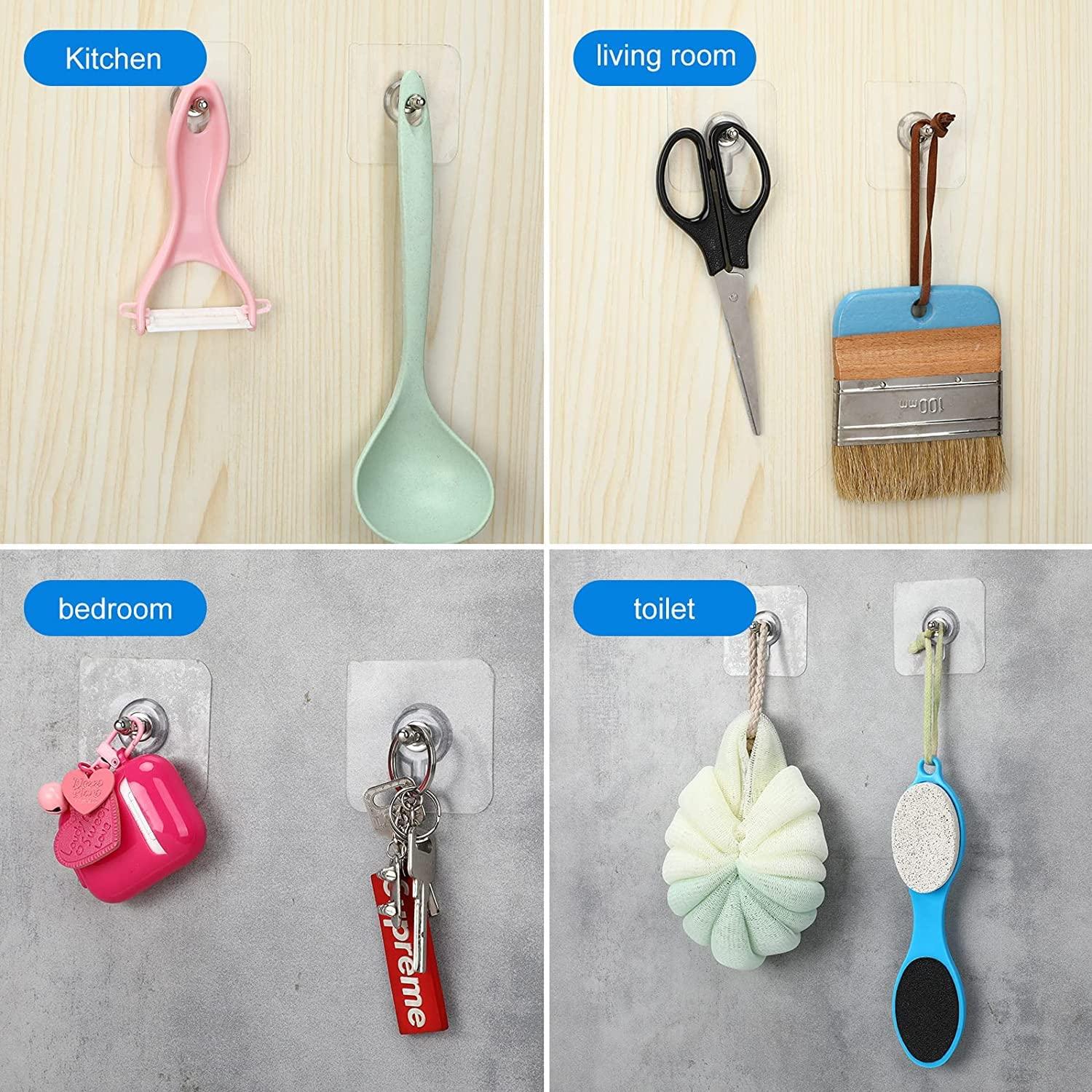 Adhesive Wall Hooks (10 Pcs) – No-Drill Heavy-Duty Hanging Screws for Kitchen, Bathroom & Bedroom