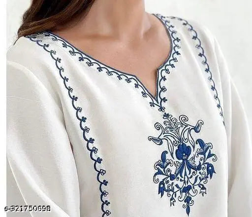 White Embroidered Kurti – Elegant Cotton Kurta for Women