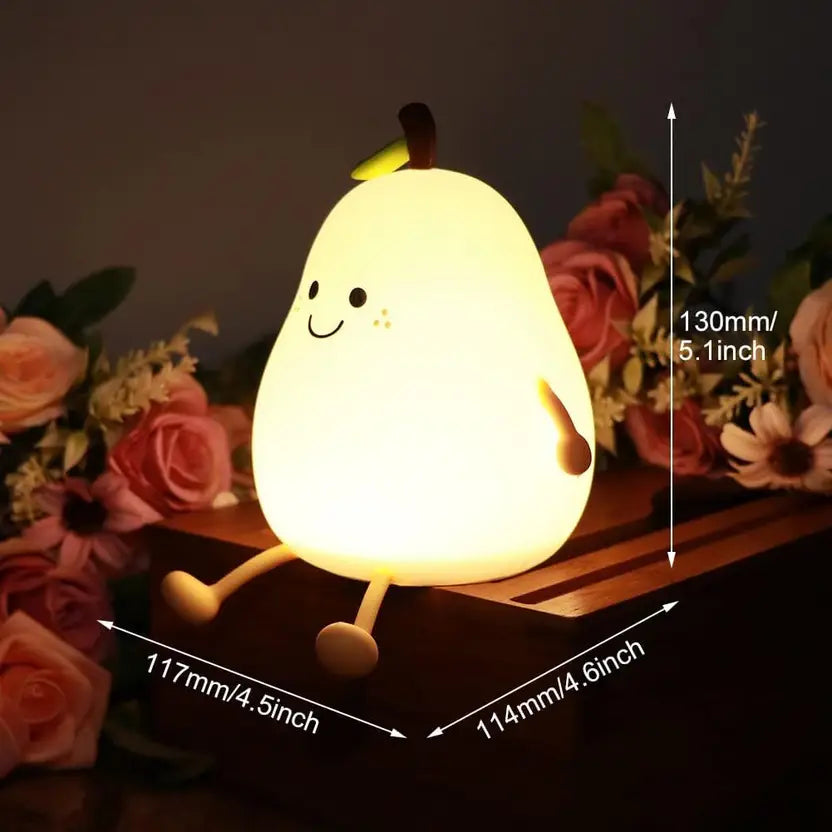 Rechargeable Silicone Pear Night Lamp – 7-Color Touch LED for Gift