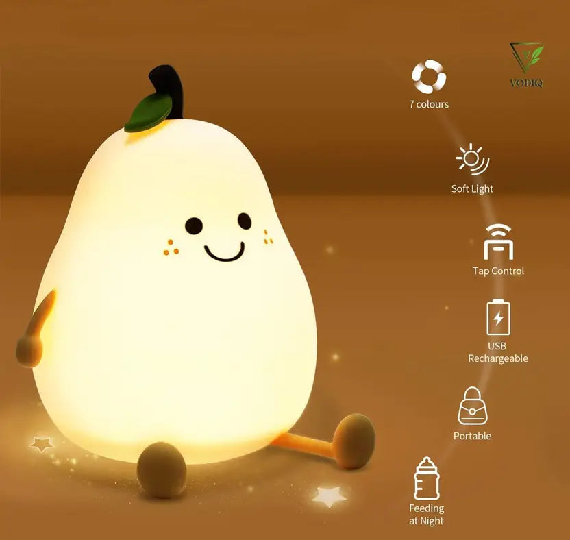 Rechargeable Silicone Pear Night Lamp – 7-Color Touch LED for Gift