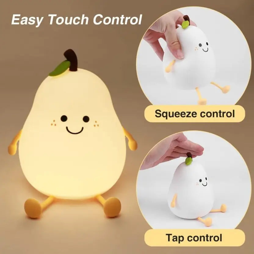 Rechargeable Silicone Pear Night Lamp – 7-Color Touch LED for Gift