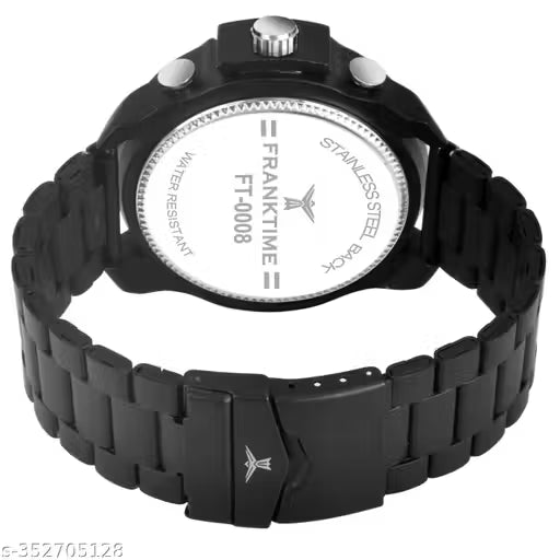 FrankTime's Black Solid Round Designing Analog Watch for Men
