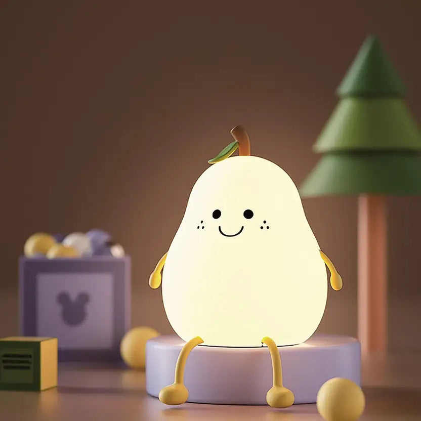 Rechargeable Silicone Pear Night Lamp – 7-Color Touch LED for Gift