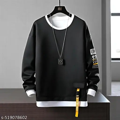 Autna Men's Round Neck Full Sleeve T-Shirt – Hip Hop Style Loose Fit PolyCotton Tee for Casual Wear