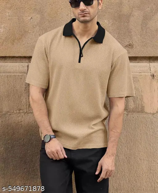 Men’s Half Sleeve Zipper Polo T-Shirt – Stylish Collar Tee for Casual & Smart Wear