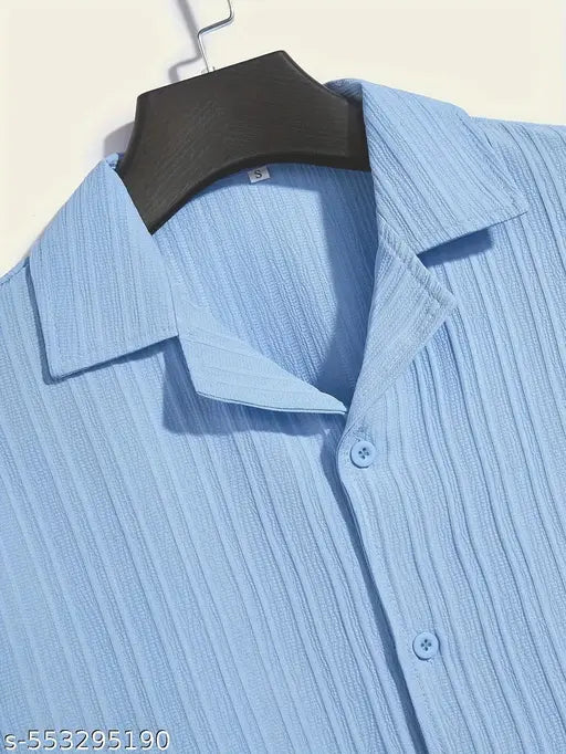 Men Regular Fit Solid Lapel Collar Casual Shirt