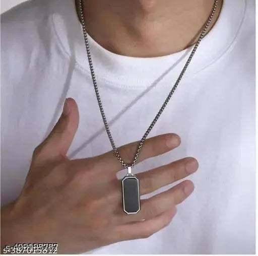 Men's Stainless Steel Black Rectangular Locket Necklace Modern Design