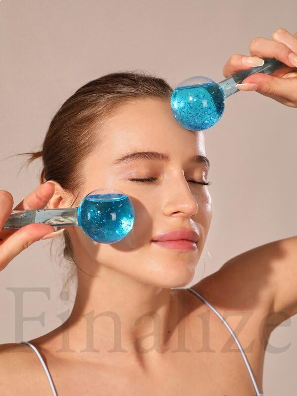 Facial Ice Globe Roller 2Pcs – Cool Face Massage Tool for Puffiness, Wrinkles, Eye Circles, Anti-Aging & Skin Firming – Crystal Beauty Ice Roller (Color May Vary)