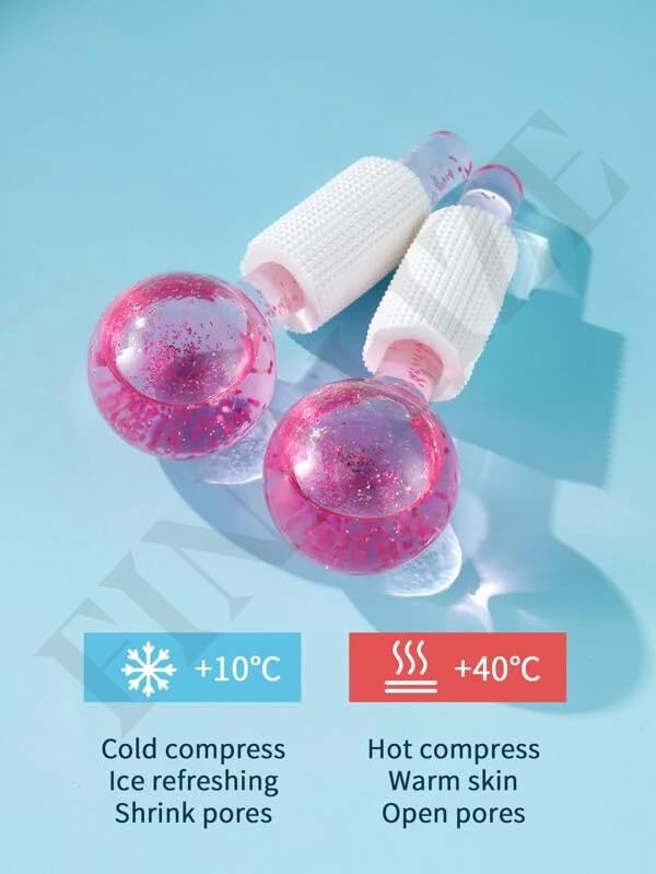 Facial Ice Globe Roller 2Pcs – Cool Face Massage Tool for Puffiness, Wrinkles, Eye Circles, Anti-Aging & Skin Firming – Crystal Beauty Ice Roller (Color May Vary)