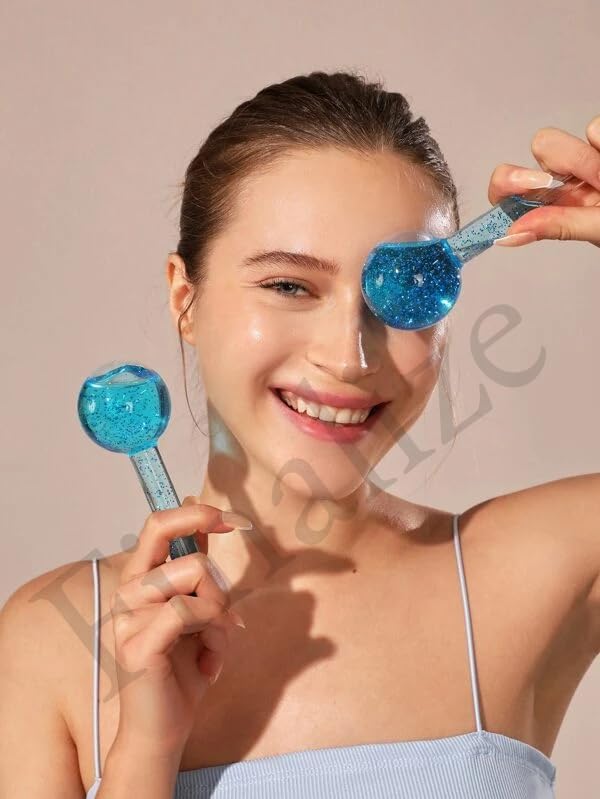 Facial Ice Globe Roller 2Pcs – Cool Face Massage Tool for Puffiness, Wrinkles, Eye Circles, Anti-Aging & Skin Firming – Crystal Beauty Ice Roller (Color May Vary)