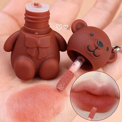 2-in-1 Bear Keychain Matte Lipstick – Pack of 2 Assorted Shades for Girls & Women