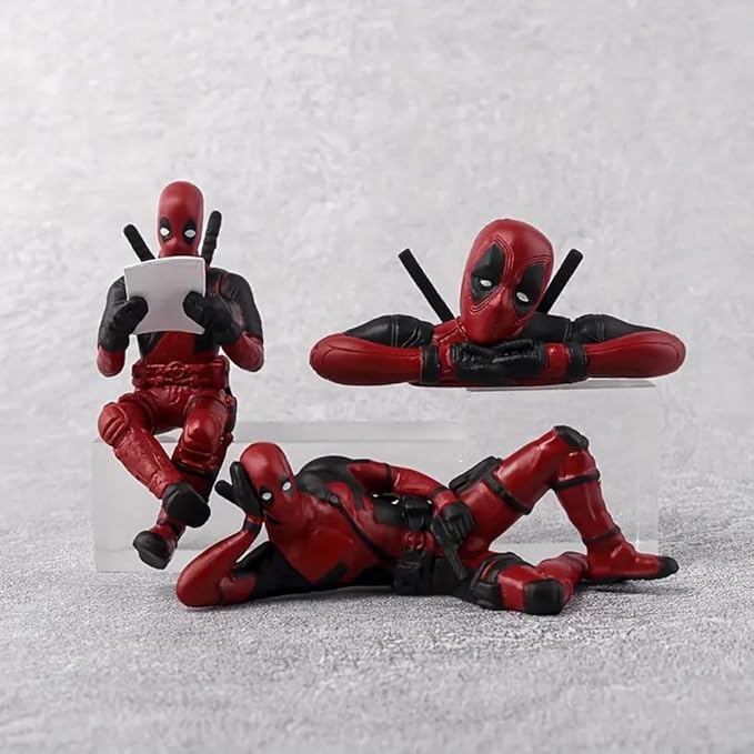 Mini Deadpool Figurines – 3-Piece Collectible Toy Set for Desk, Car, or Gifting