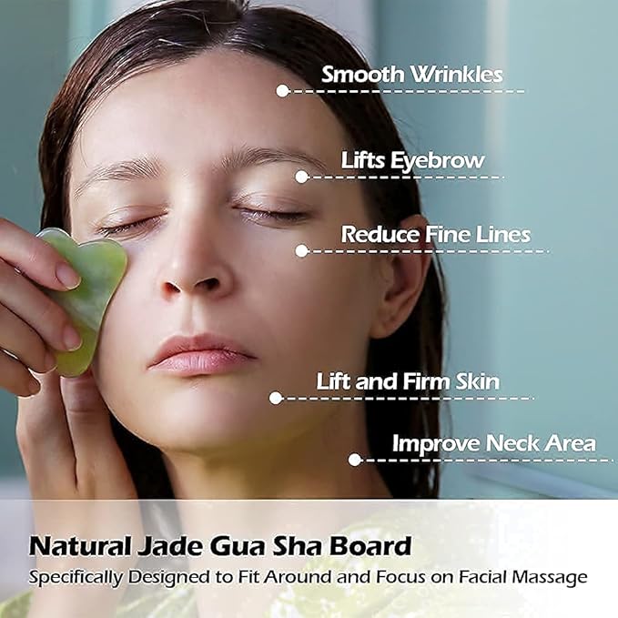 Jade Roller & Gua Sha Set with Ice Face Roller – 100% Natural Stone Facial Massager for Skin, Eyes, Neck & Body – Reusable Beauty Tool for Women & Men