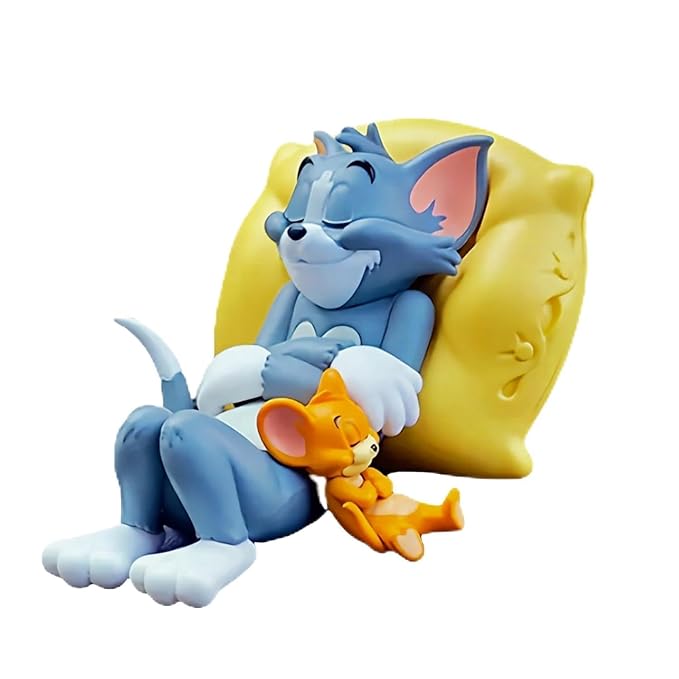Tom and Jerry Dashboard Decoration – Sleeping Cat & Mouse Figurine with Yellow Cushion