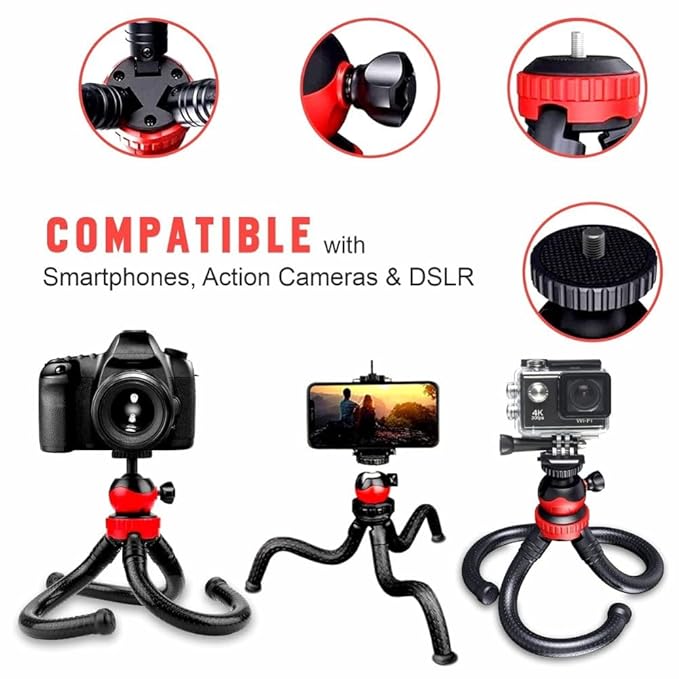 Octopus Camera Tripod – 12" | Red/Black