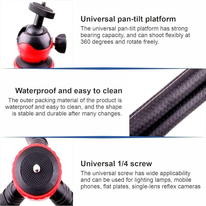 Octopus Camera Tripod – 12" | Red/Black