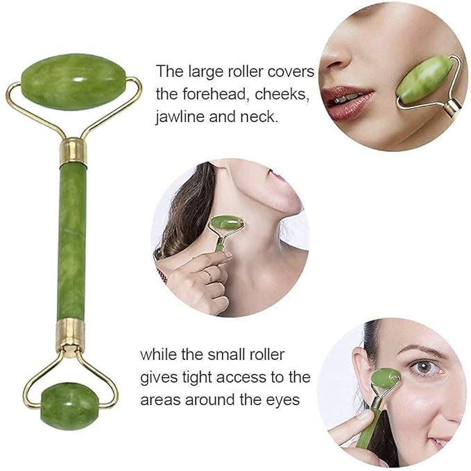Jade Roller & Gua Sha Set with Ice Face Roller – 100% Natural Stone Facial Massager for Skin, Eyes, Neck & Body – Reusable Beauty Tool for Women & Men