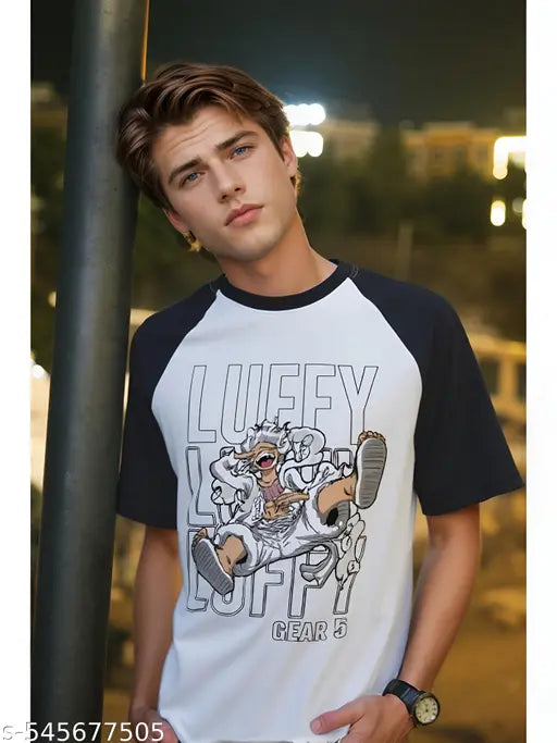 Luffy Gear 5 Anime Printed Raglan T-Shirt for Men & Girls – Stylish Polycotton Short Sleeve Tee
