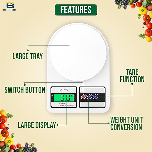 Digital Kitchen Weighing Scale 10kg – LCD Display, Multipurpose Food & Ingredient Scale (White)