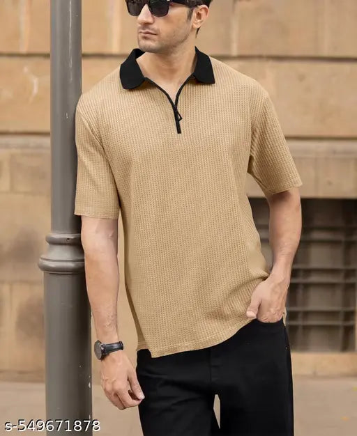 Men’s Half Sleeve Zipper Polo T-Shirt – Stylish Collar Tee for Casual & Smart Wear