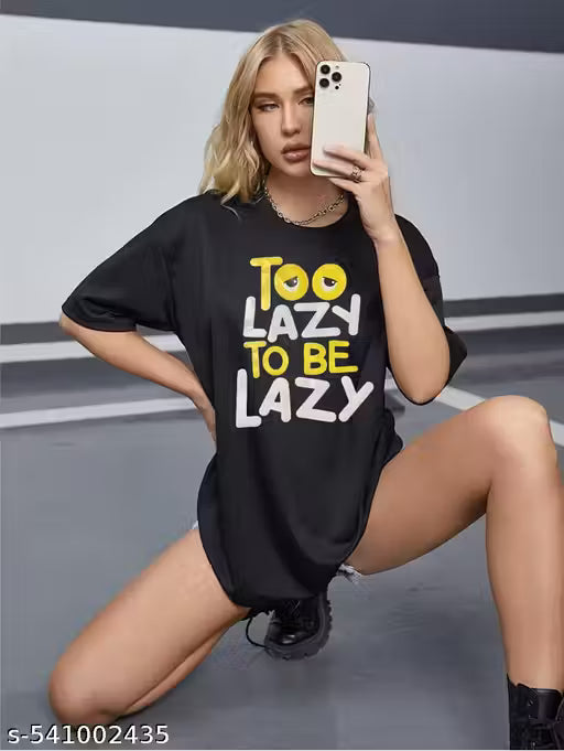 Trendy Girls Black Oversized T-Shirt – Loose Fit Streetwear Tee for Casual & Daily Wear