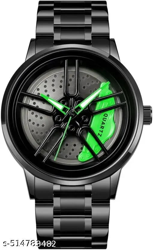 Men's Car Wheel Watch with Spinning Car Rim Hub Design|| Analog Stainless Steel || Quartz Movement|| Water Resistant, Scratch Resistant