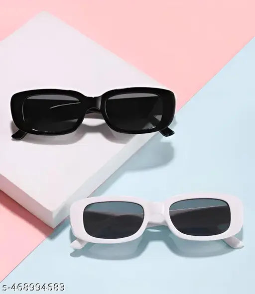 Stylish & Fashionable Unique Design Sunglasses Combo – Pack of 2 (Black & White Shades)