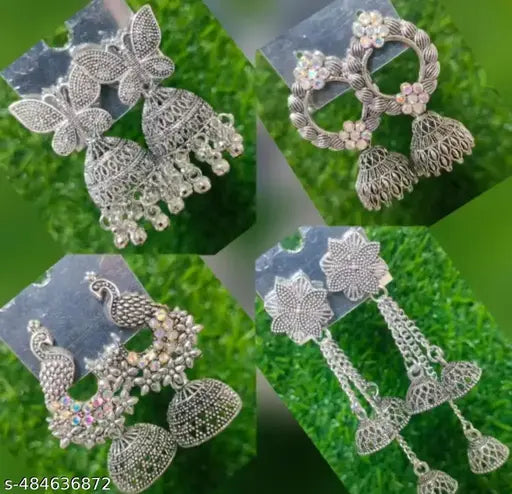 Combo of 4 Pair Latest Traditional Butter fly Silver Jhumki Earrings for women/girls
