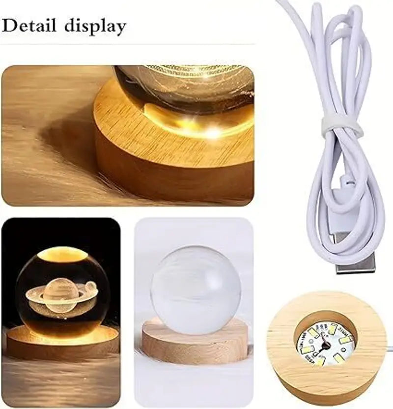 3D Glass Planet Night Lamp – LED Moon & Solar System Light with Touch Base