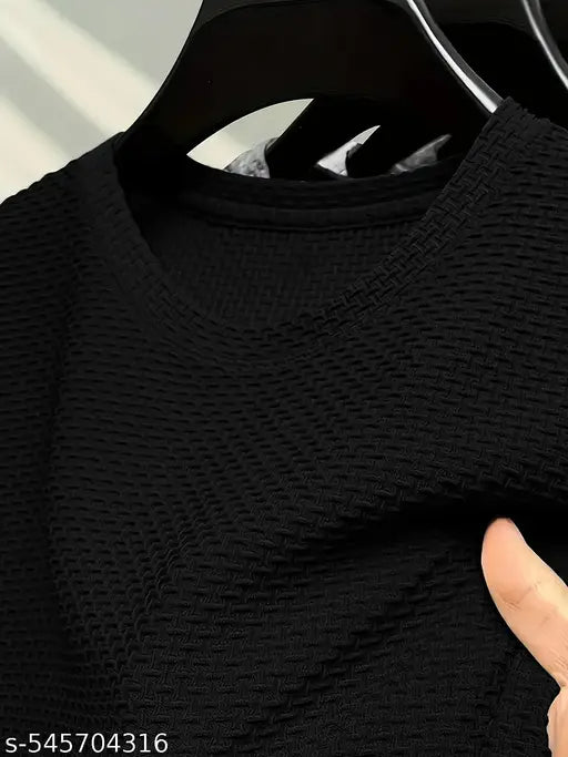 Men's Oversized Waffle Knit T-Shirt – Casual Streetwear Popcorn Fabric Tee | Breathable Textured Cotton Blend | Relaxed Fit for Daily Comfort & Style