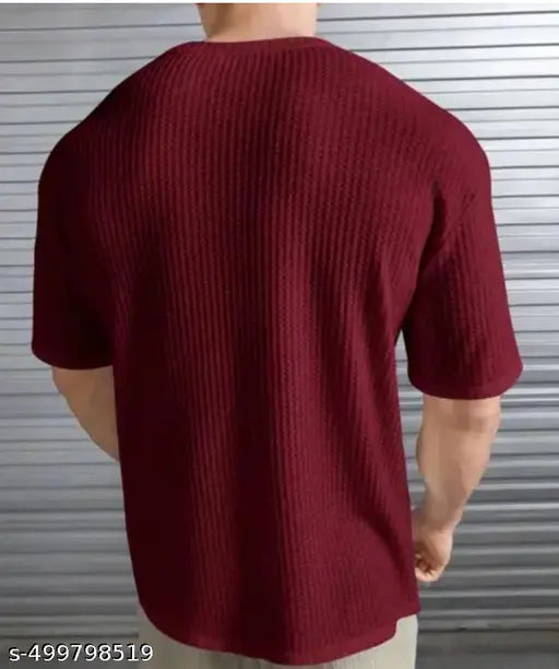 Men’s Popcorn Fabric Round Neck T-Shirt – Soft Textured Regular Fit Tee for Casual Wear