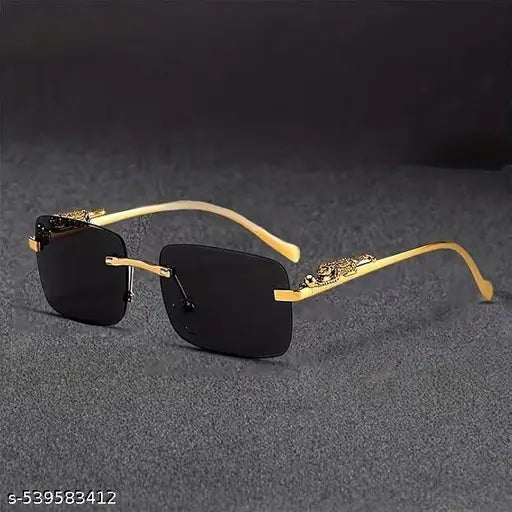 AKAYI Mc Stan Rimless Sunglasses – Retro Gold Frameless Style with Leopard Arms