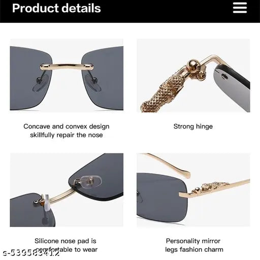 AKAYI Mc Stan Rimless Sunglasses – Retro Gold Frameless Style with Leopard Arms