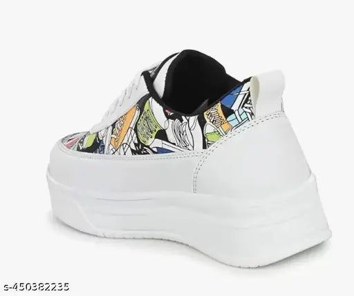 Women’s Printed Lightweight White Sneakers | Trendy Casual Shoes for Girls | Stylish & Comfortable Everyday Footwear