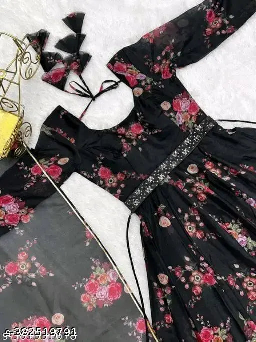 Printed Long Kurti – Elegant Poly Georgette with Full Sleeves