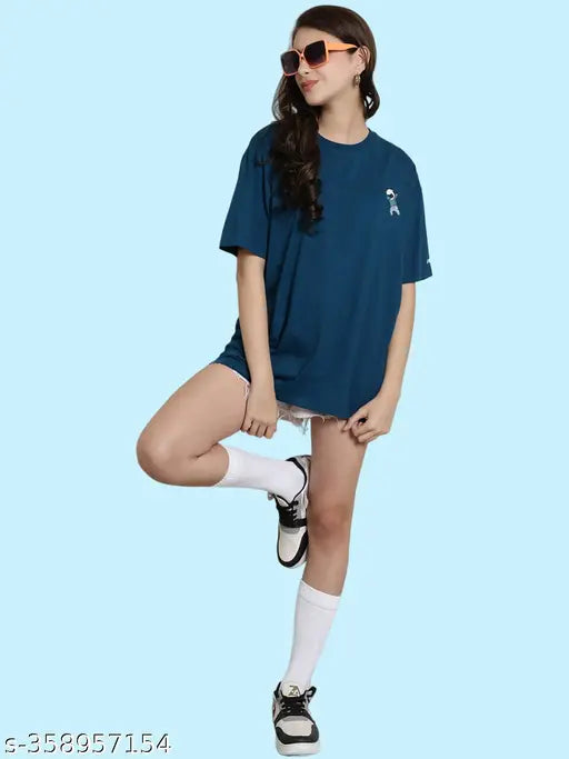 Graphic Printed Cotton Oversize Regular T-Shirt for Women