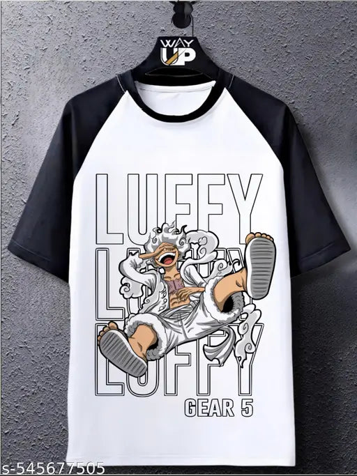 Luffy Gear 5 Anime Printed Raglan T-Shirt for Men & Girls – Stylish Polycotton Short Sleeve Tee