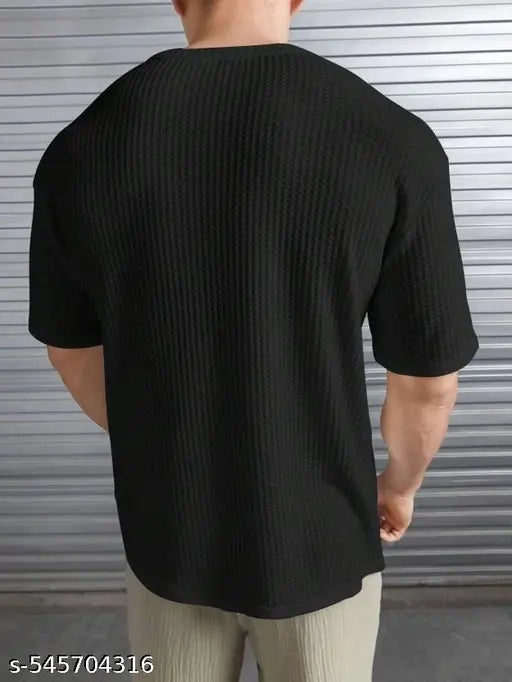 Men's Oversized Waffle Knit T-Shirt – Casual Streetwear Popcorn Fabric Tee | Breathable Textured Cotton Blend | Relaxed Fit for Daily Comfort & Style