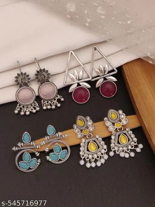 Stylish Earrings Combo (4-Pack) – Trendy Designs for Girls & Women