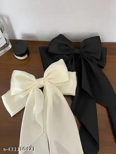 2 Pcs Bow Ribbon Hair Clip Solid Satin Clip Hair Pin Retro Headband with Clips Women Girls Hair Accessories for party