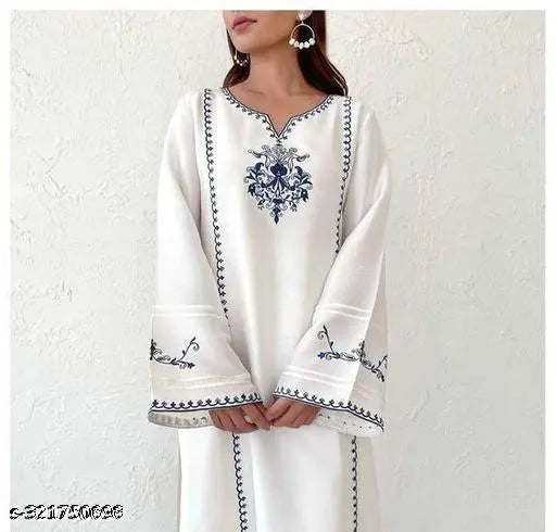 White Embroidered Kurti – Elegant Cotton Kurta for Women