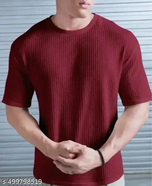 Men’s Popcorn Fabric Round Neck T-Shirt – Soft Textured Regular Fit Tee for Casual Wear