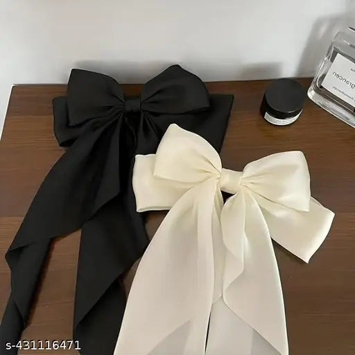 2 Pcs Bow Ribbon Hair Clip Solid Satin Clip Hair Pin Retro Headband with Clips Women Girls Hair Accessories for party