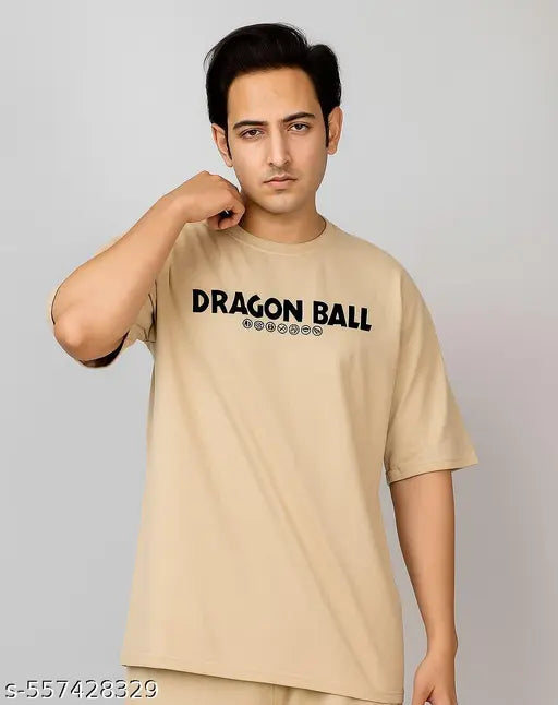 Oversized Anime Printed T-Shirt – Goku Back Print Unisex Cotton Blend Tee for Men & Women | Baggy Fit | Beige Color